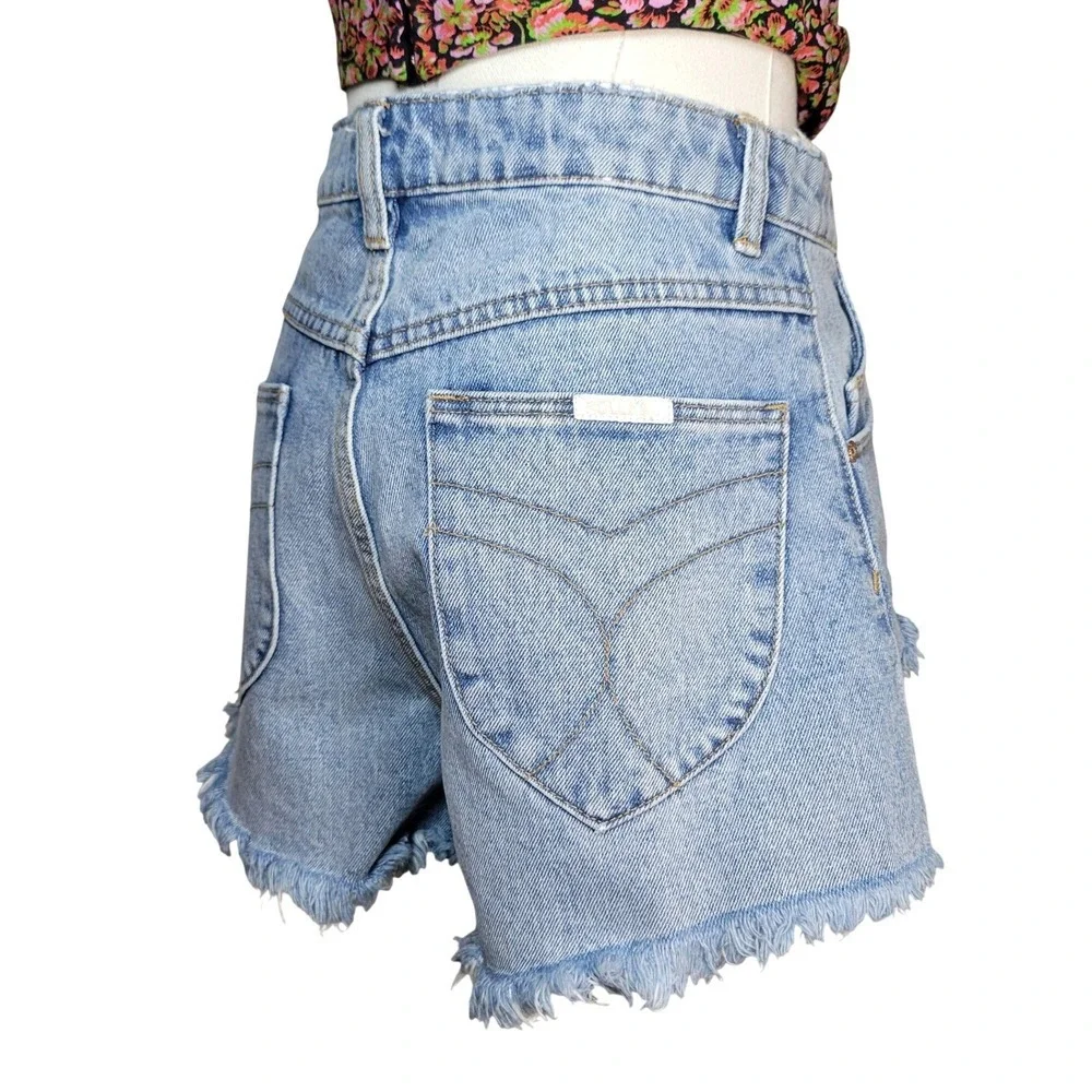Rolla's High Rise Duster Denim Shorts Distressed Frayed Hem Vintage Wash 26